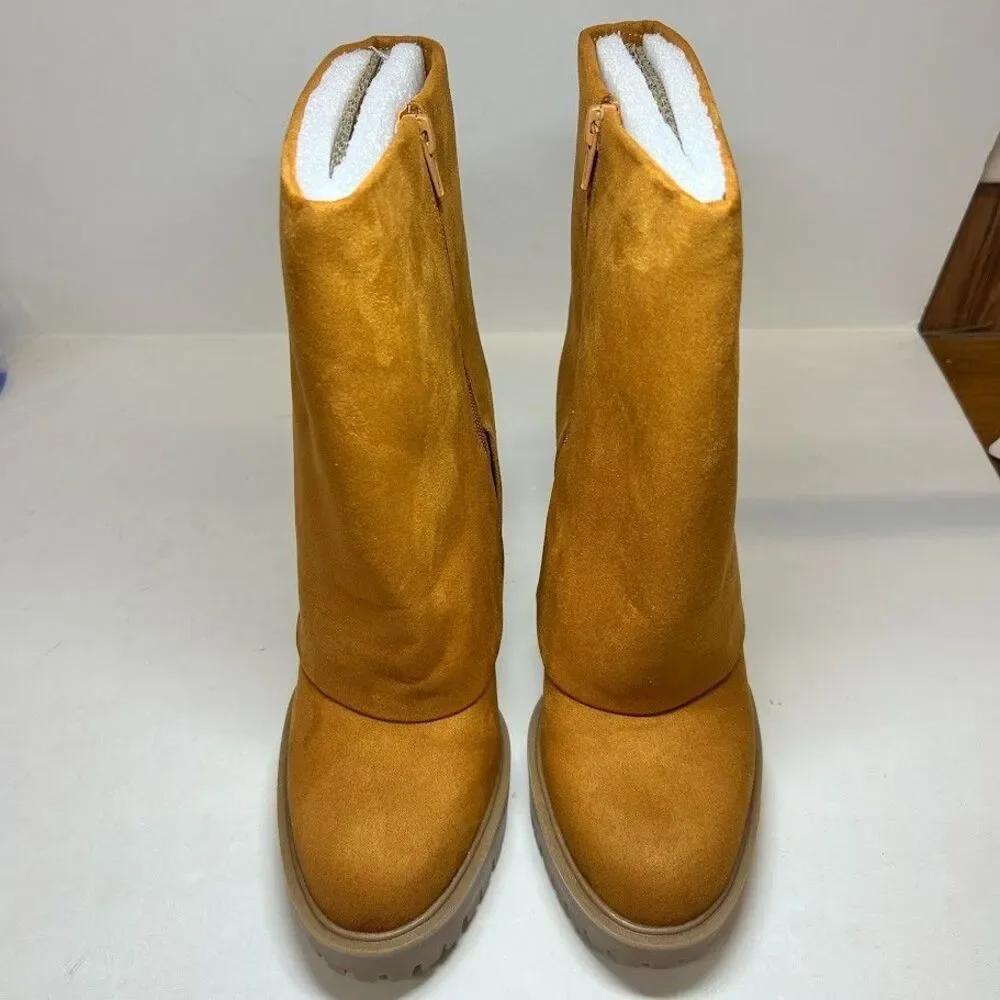 INC Womens 7 M Cognac Brown Acelina Cuff High Heel Dress Boots DISPLAY QK1
